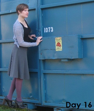 gray cardi and skirt