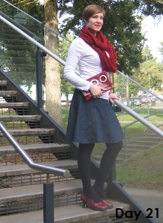 white top and denim skirt