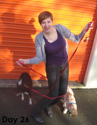 purple tank and gray jeans