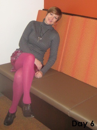 Gray top and pink skirt