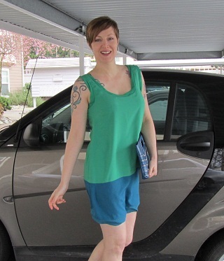 blue and green dress