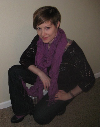 lilac scarf and purple sweater