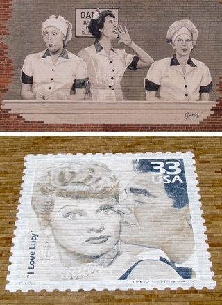 lucy images on a brick wall in Jamestown