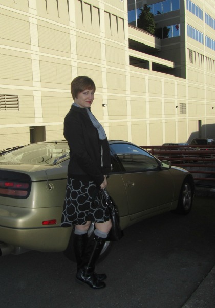 circle skirt and gold car