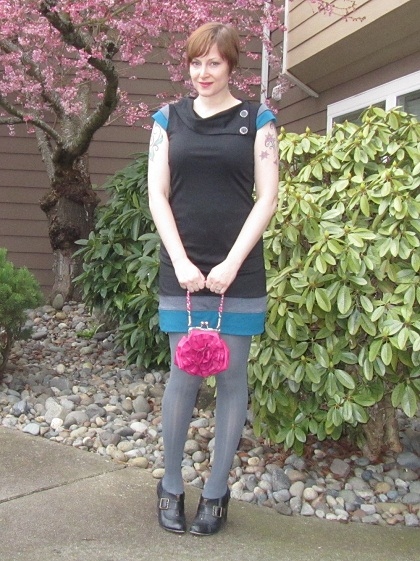 pink bag color blocked dress