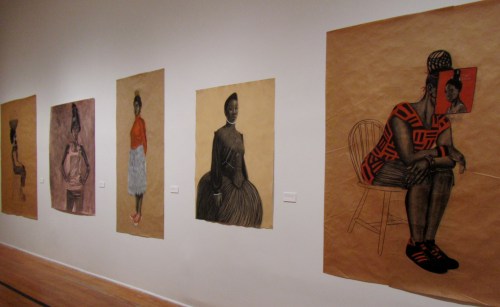 wall of Robert Pruitt's drawings