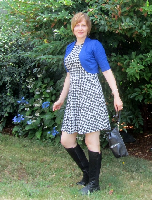 blue cardi and dress