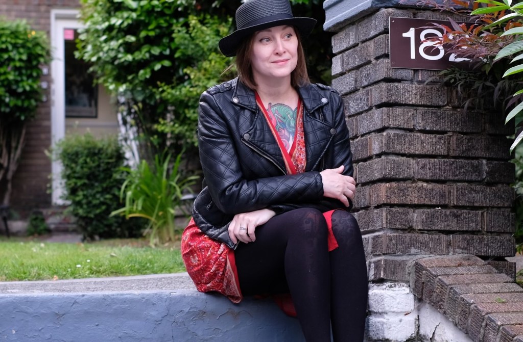 Me, copying Bridget Fonda's pose on the steps